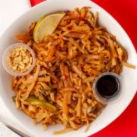 Phad Thai · Spicy. Rice noodle stir-fry with egg.