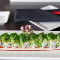 Green Monster · Eel, cucumber, asparagus, avocado topped with a sweet glaze and seaweed salad.
