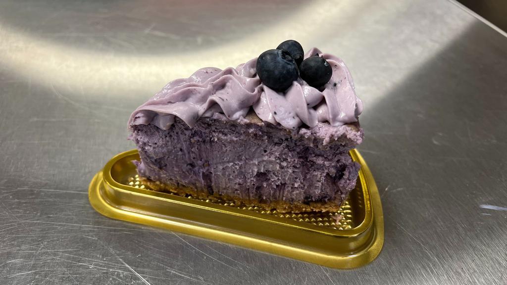 Blueberry Cheesecake · Blueberry cheesecake with a graham cracker crust.