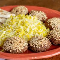 Falafel Platter · Freshly Ground Chickpeas Blended with Parsley, Seasoned with Our Secret Blend Of Spices & Fr...