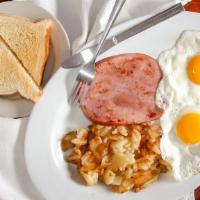 Hometown Favorite · Two eggs, home fries, sausage, ham or bacon.