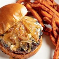 Bison Burger · farm raised ground bison, crumbled bleu cheese,
arugula, housemade tomato jam, brioche bun