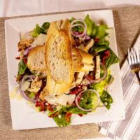 Italian Chicken Salad · Fresh mixed greens, grilled chicken breast, red onion, sun-dried tomato, Gorgonzola cheese, ...
