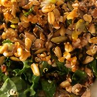 Grains Salad  · *Vegan* Quinoa, farro, kale, greens, squash, pepita, vinnegrette