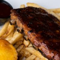 Bbq Pork Ribs Full Rack · Baby Back Ribs, Cooked Low and Slow, Glazed with Bourbon BBQ Sauce, Served with a choice of ...