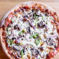 Brama Pizza · Sausage, green pepper, mushroom and onion.