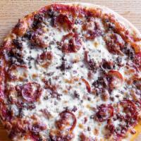 Meat Lovers Pizza · Sausage, pepperoni, ground beef and bacon.