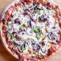 Veggie Pizza · Green pepper, mushroom, onion and black olive.