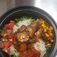 Pork Belly Burrito Bowl · Fried crispy and simmered in a sweet & spicy sauce.