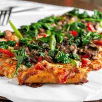 Reginald'S Favorite · Japanese Sweet Potato Dough, Red and Green Bell Peppers, Mushrooms, Onion, Sauteed Spinach, ...