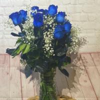 A Dozen Blue Roses Long Stem (Vased) · 