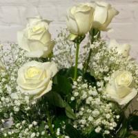 A Dozen Premium Long Stem White Roses (Vased) · 