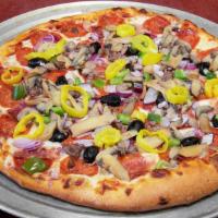 Large Ultimate Pizza · Pepperoni, bacon, ham, italian sausage, ground beef, mushroom, black olives, banana peppers,...