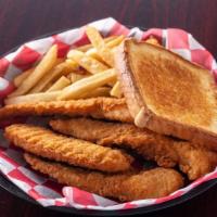 Chicken Strip Meal · Four chicken tenders with choice of potato and Texas toast.