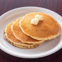 Pancakes · Three large buttermilk pancakes or six.