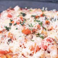 Seafood Lobster Pizza · Lobster and shrimps with basil and marinara sauce parmesan cheese garlic butter.