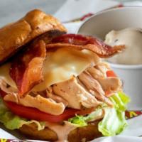 Smoked Chicken Blt Combo · Jack cheese, pulled chicken, bacon, lettuce, tomato, Max Sauce, brioche bun with pickles.  A...