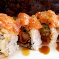 American Dream (8 Pieces) · Shrimp tempura, spicy tuna, cucumber topped with spicy salmon, wasabi mayo, spicy mayo, and ...