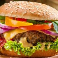 Cheese Burger · Classic hamburger made with all-natural beef patties, lettuce, tomatoes, pickles, and mayonn...