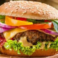 Hamburger · Classic hamburger made with all-natural beef patties, lettuce, tomatoes, pickles, and mayonn...