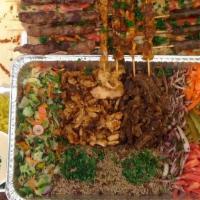 Yasmeen Party Platter · comes with side of Hummus, Fatoush, Rice, pickles, garlic sauce, and tahini sauce. Small:. 2...