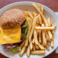 Cheeseburger · With american cheese. Hamburgers are 1/3 lb. All beef ground angus patties served with lettu...