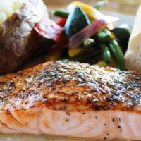Lemon Herb Salmon · Choice of Potato, Oven Roasted Vegetables & French Bread
