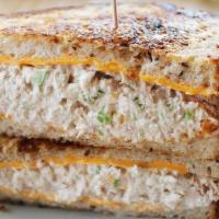 Tuna Melt · Homemade Tuna Salad & American Cheese on Grilled Rye Bread & a Pickle Spear