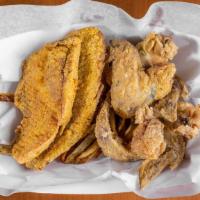 Chicken & Fish Combo · Three chicken wings and two pcs of fish tilapia, perch, catfish , whiting. comes with fries ...