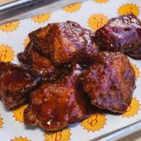 6 Bbq Boneless · gluten free wings tossed in out housemade sweet BBQ sauce, served with ranch