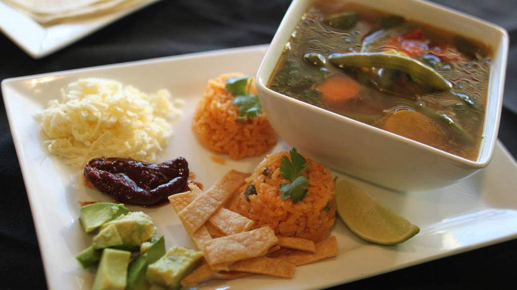 Molino'S Chicken Soup Mexico City-Style. Tue & Fri Only · Chicken breast in a chicken broth with garbanzo beans, rice, and cilantro served with avocado Slices, shredded cheese, and chipotle sauce.