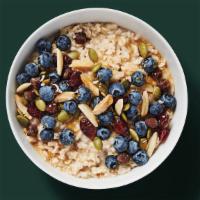 Blueberry Oatmeal · includes: blueberries (dried or fresh), fruit, nut & seed medley, agave syrup.