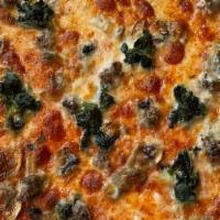 Burina Pizza · Tomato sauce, mozzarella, fresh mushroom, and Italian sausage.
