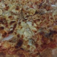 Pugliese Pizza · Tomato sauce, mozzarella, oregano, and onion.
