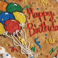 Happy Birthday Cookie Cake · Our buttery rich chocolate chip giant cookie is a great alternative to a traditional birthda...
