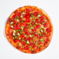 Pepperoni Jalapeno Pizza · Marinara, mozzarella, pepperon, and jalapenos. That's a freaking good pizza.