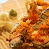 Tokyo Roll · spicy crab,cream cheese,avocado inside,deep fried. Eel and spicy mayo sauce and masago
