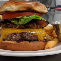 Bacon Cheeseburger · Choice of American, Swiss or Cheddar cheese on a brioche bun. Topped with lettuce, tomato, a...