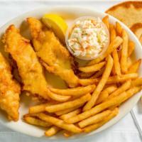 Fish And Chips · Three Icelandic cod fillets in our homemade batter served with french fries, tartar sauce, c...