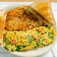 Kids Cheese Omelette Breakfast · Served with american cheese, hashbrowns, toast, and jelly