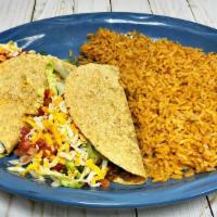 Taco Lunch · Two crispy or soft chicken or beef tacos with lettuce, tomatoes and cheese. Served with two ...