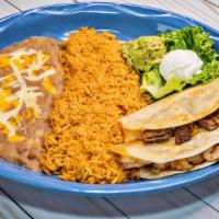 Veggie Quesadillas · Vegetariano. Two spinach, mushrooms or cheese only quesadillas with guacamole, sour cream se...