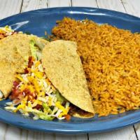 Taco Dinner · Two crispy or soft chicken or beef tacos with lettuce, tomatoes and cheese. Served with two ...