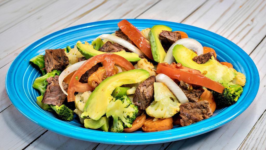 Veggie Platter · Beef, chicken or shrimp fajita with vegetables mix, fresh tomatoes, avocado and onions.