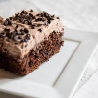 Chocolate Therapy Cake · Chocolate cake made with chocolate pudding mix and chocolate chips, topped with whipped choc...