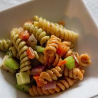 Medium Spiral Pasta · Tri-color rotini noodles tossed in our House Italian Oil dressing mixed with veggies and pro...