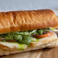 Pesto Chicken · Grilled chicken breast, provolone, pesto sauce, lettuce, tomato, onion and mayo.