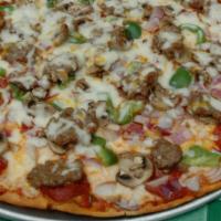Deluxe Pizza · Sausage, pepperoni, onion, fresh mushroom and green pepper.