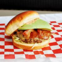 El Jefe Burger · 1/3 lb. Charred. With bacon, lettuce, tomato, onion, sliced avocado, chipotle mayo and peppe...