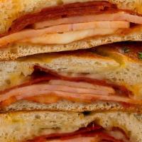 Ham & Cheese Sub · Thinly sliced ham, stacked high on a hoagie, topped with provolone cheese, garden-fresh toma...